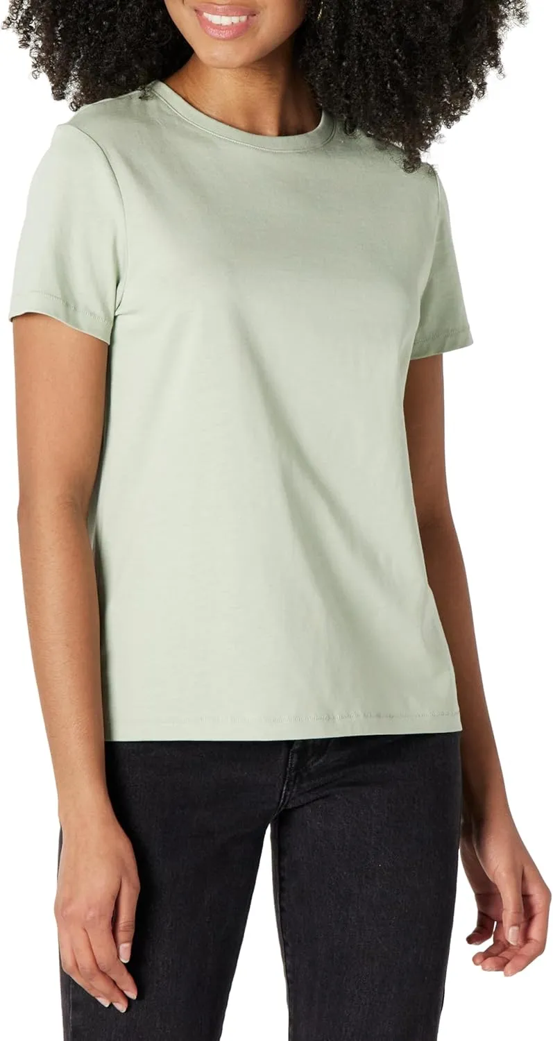 Amazon Essentials Women's Regular Fit 100% Cotton Crewneck Short Sleeve T-Shirt, Multipacks