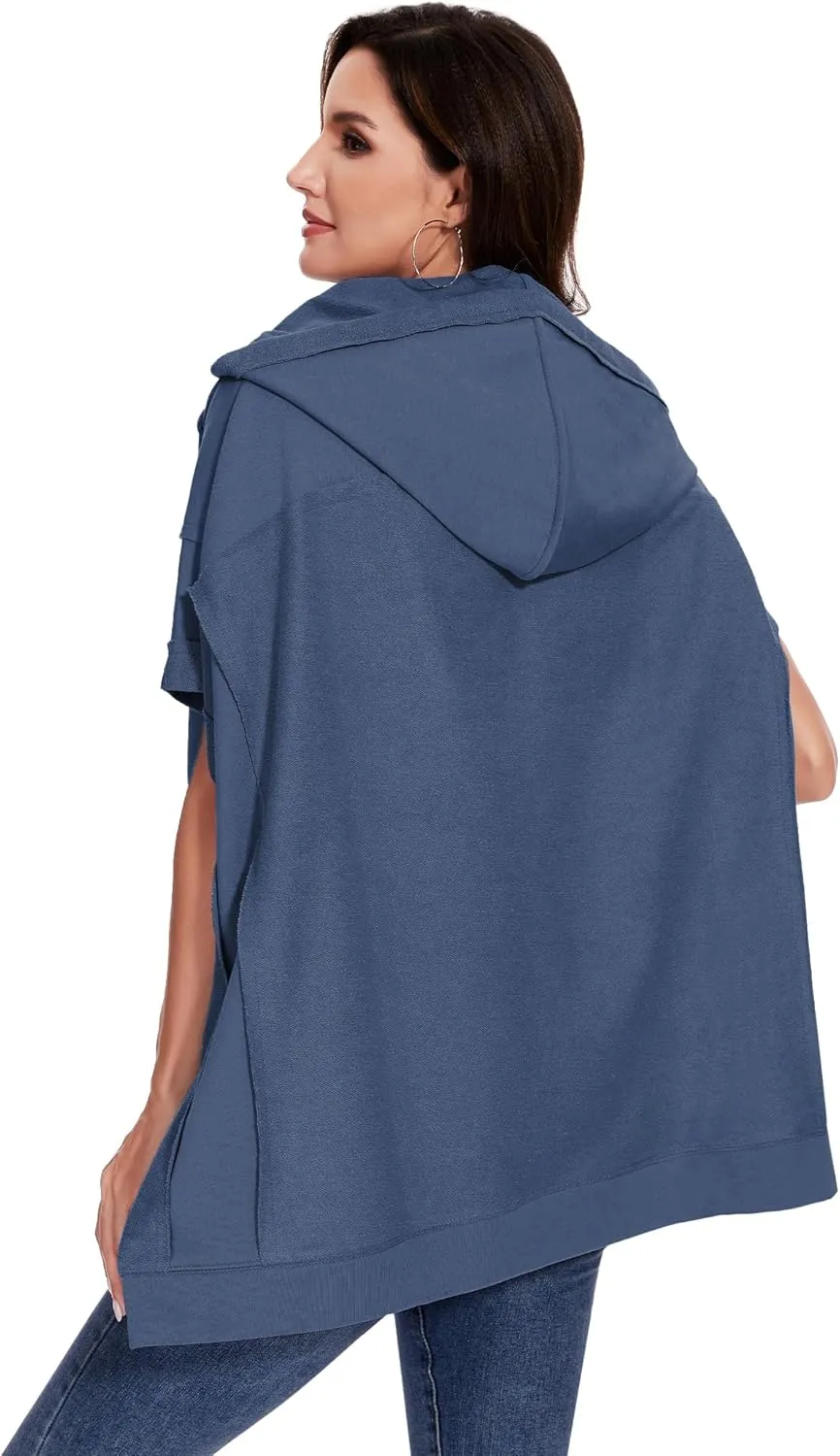 Anna-Kaci Womens Oversized Short Sleeve Hoodie Side Slits Pullover Sweater Top