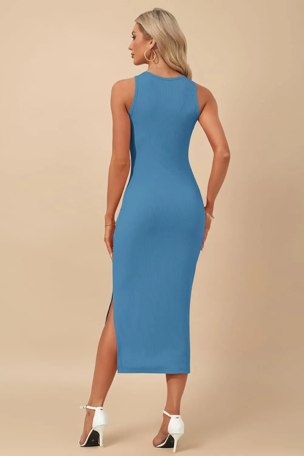 AUSELILY Womens Summer Bodycon Dresses 2025 Basic Casual Sleeveless Knit Tank Midi Dress