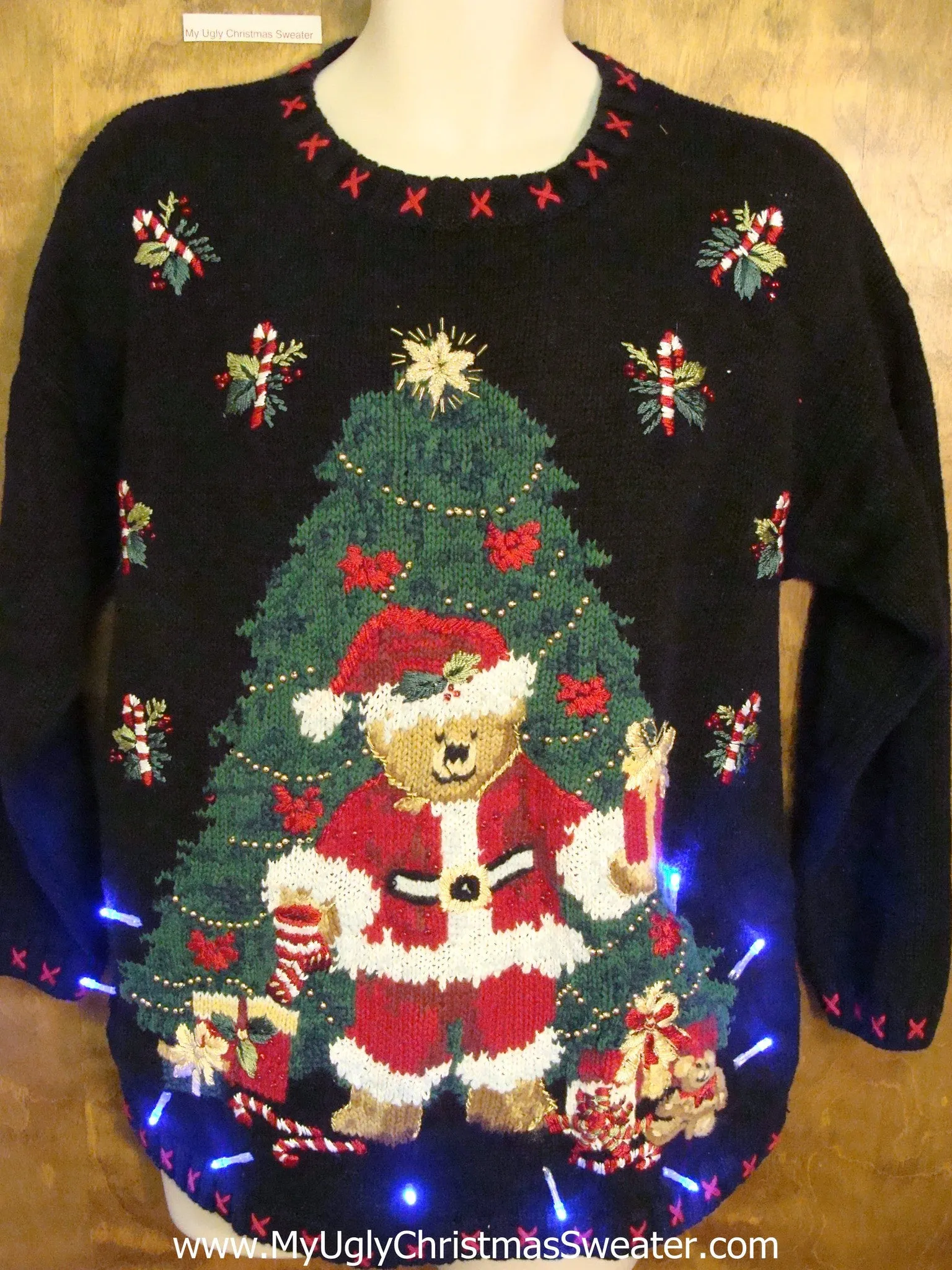 Best Teddy Bear Santa Light Up Ugly Xmas Sweater