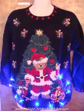 Best Teddy Bear Santa Light Up Ugly Xmas Sweater