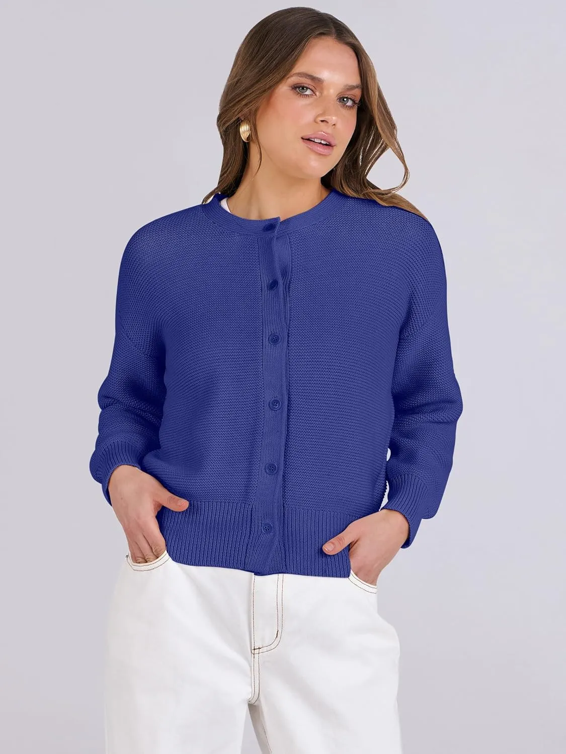 Caracilia Cardigan Sweaters for Women Cropped Open Front Tweed Knit Button Down Dressy Casual Jacket 2025 Spring Outwear