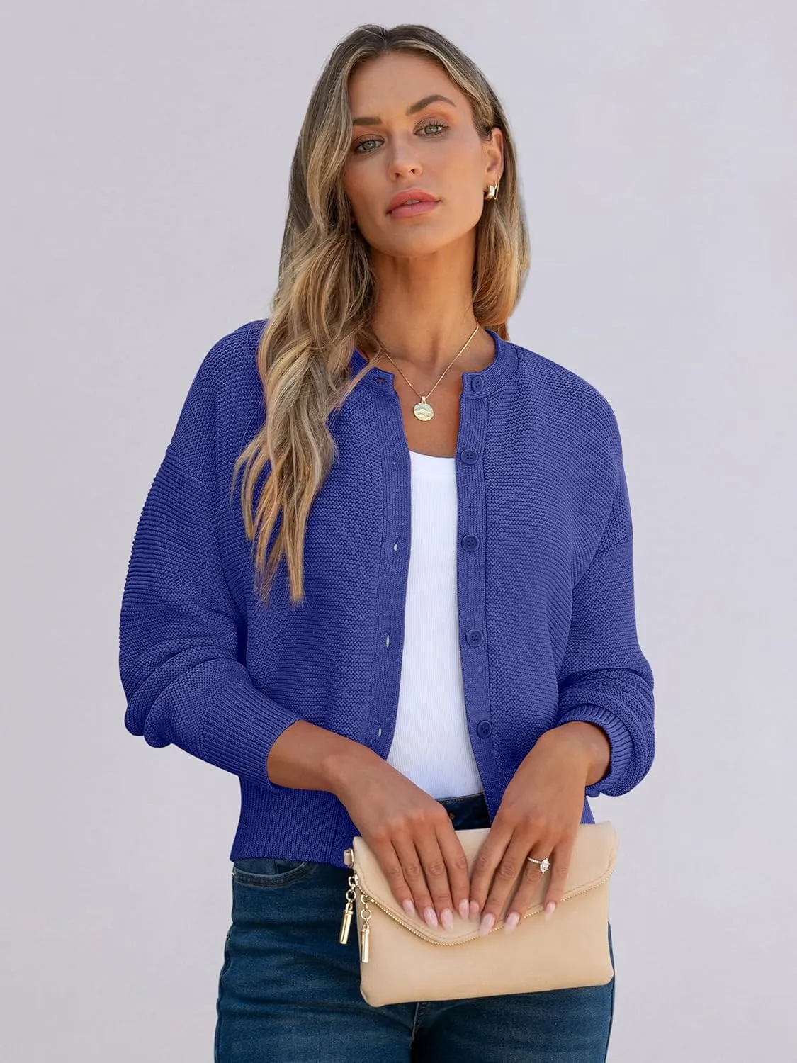 Caracilia Cardigan Sweaters for Women Cropped Open Front Tweed Knit Button Down Dressy Casual Jacket 2025 Spring Outwear