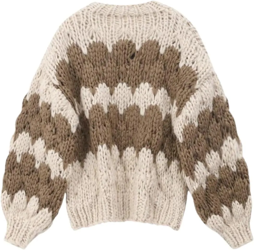 Cardigan Sweaters for Women Oversized Chunky Long Sleeve Cropped Knit Top Fall Open Front Color Block Coat