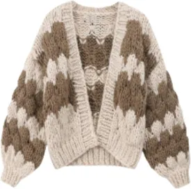 Cardigan Sweaters for Women Oversized Chunky Long Sleeve Cropped Knit Top Fall Open Front Color Block Coat