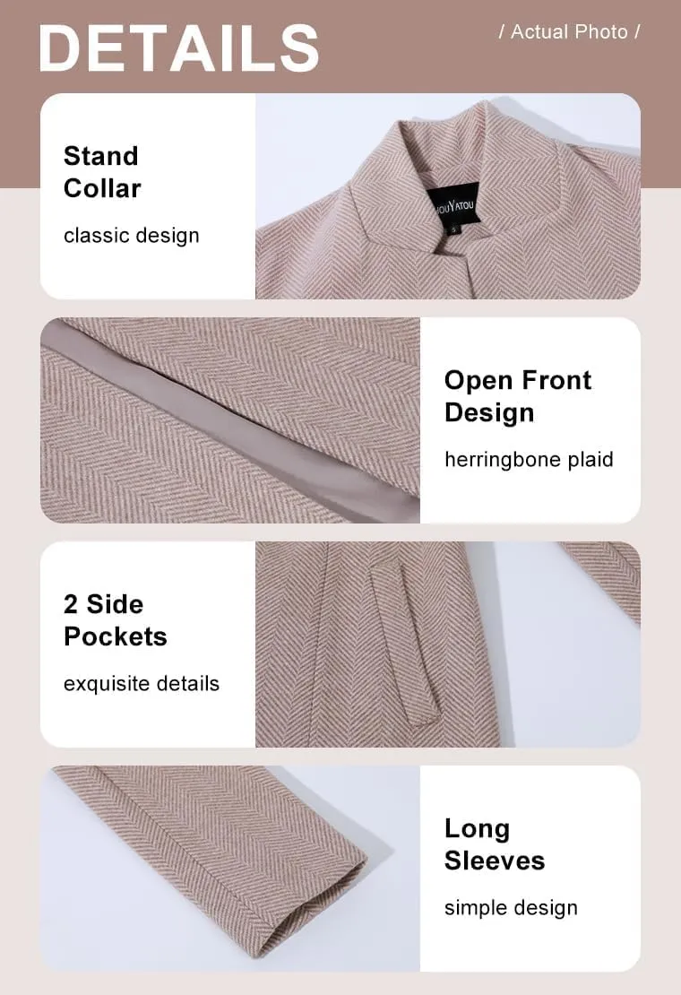 chouyatou Women's Casual Business Open Front Long Sleeve Notch Lapel Office Blazer Jacket