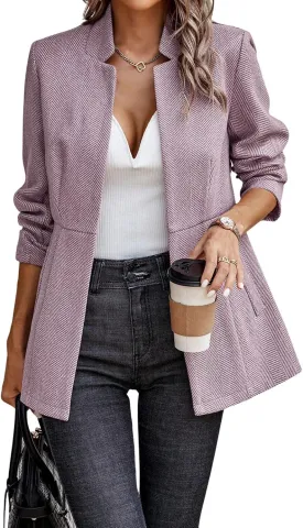 chouyatou Women's Casual Business Open Front Long Sleeve Notch Lapel Office Blazer Jacket
