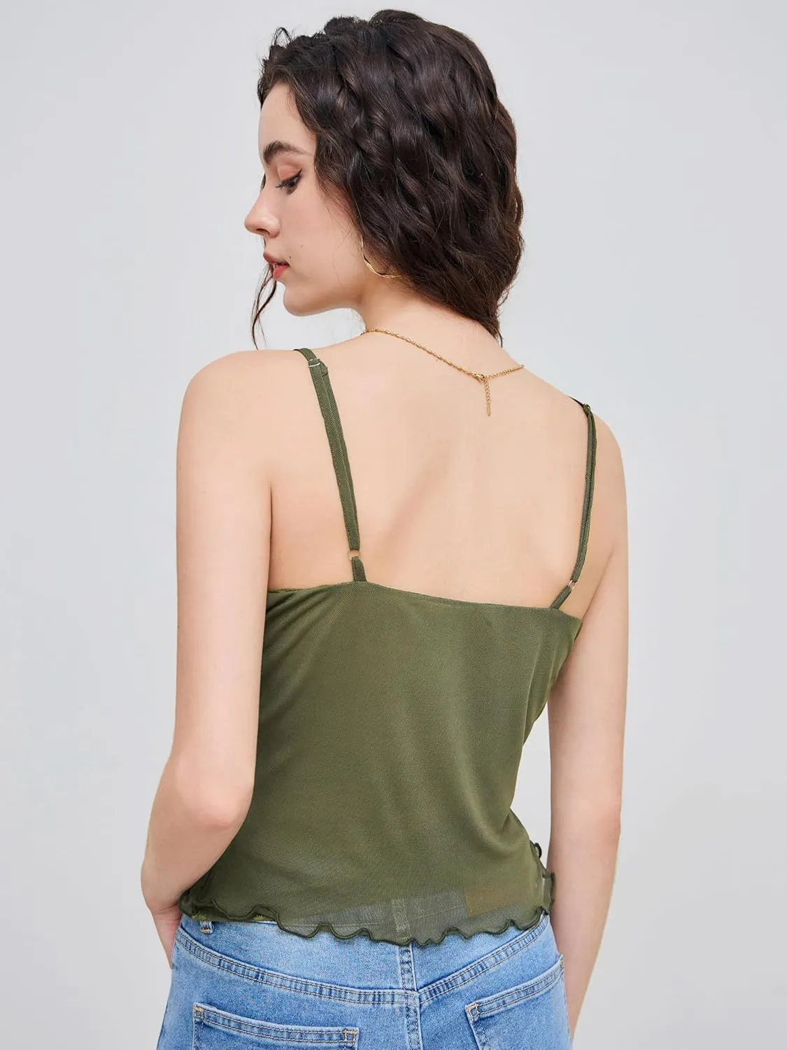 CIDER Tank Top Lace Trim Cami Y2K V Neck Sleeveless Knotted Going Out Top Lace Strap