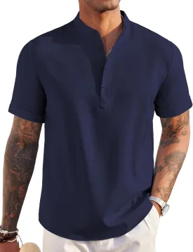 COOFANDY Men's Linen Henley Shirt Short Sleeve Casual Summer Beach Hippie T Shirts