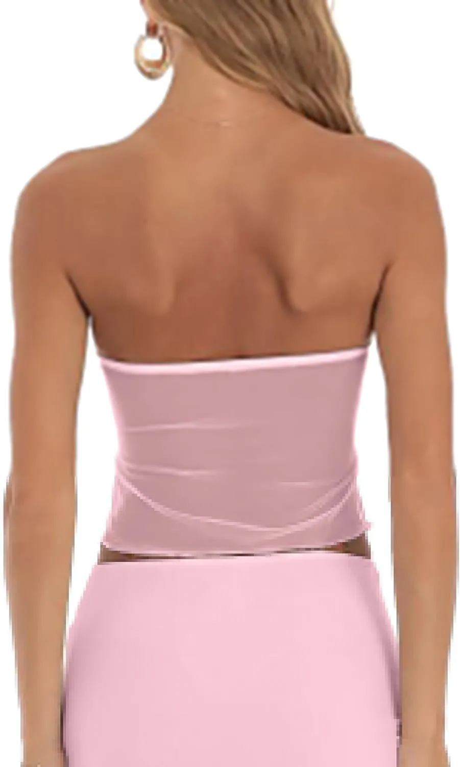 CSDAJIO Women's Sheer Mesh Twist Split Front Asymmetrical Tube Top Strapless Bandeau Crop Top Backless Shirt