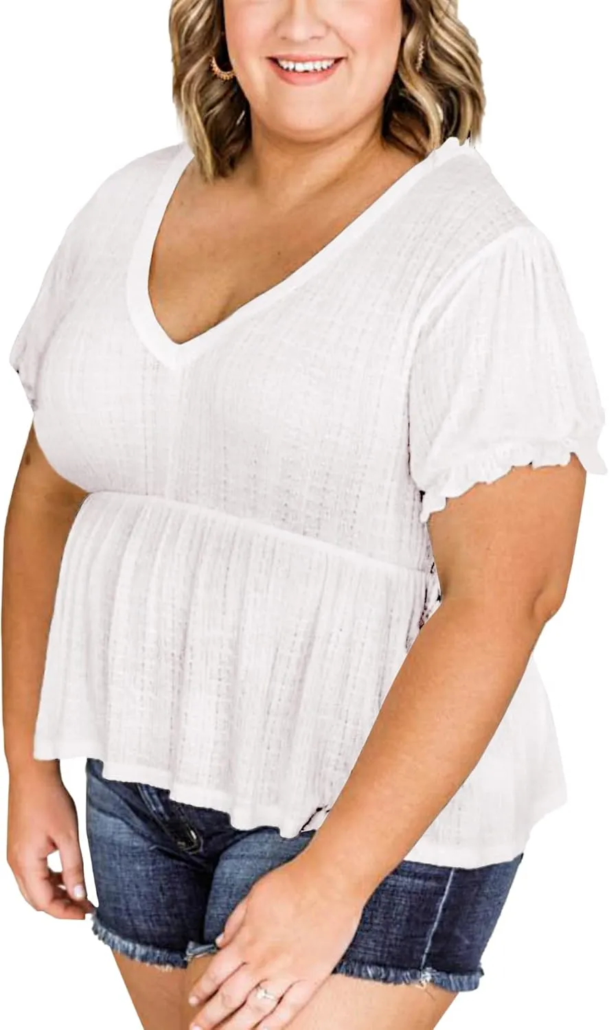 Deerose Women's Puff Sleeve Ruffle Hem Peplum Top