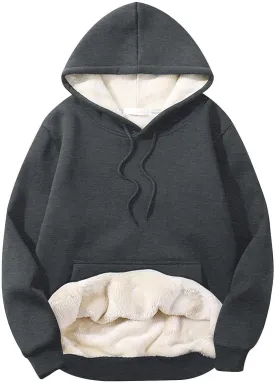 Flygo Men's Casual Fleece Sherpa Lined Hoodie Winter Warm Pullover Hooded Sweatshirt