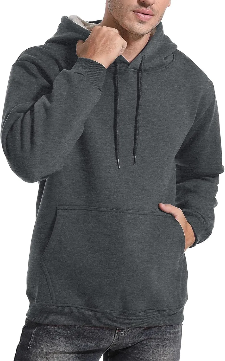 Flygo Men's Casual Fleece Sherpa Lined Hoodie Winter Warm Pullover Hooded Sweatshirt