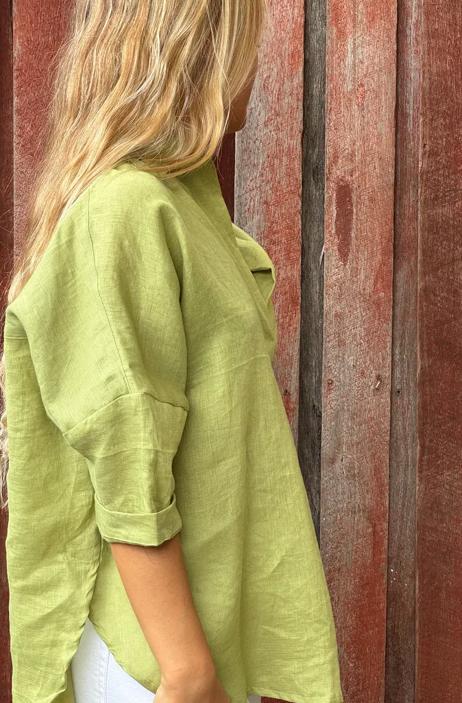 Frockk Riley Linen Top in Avocado