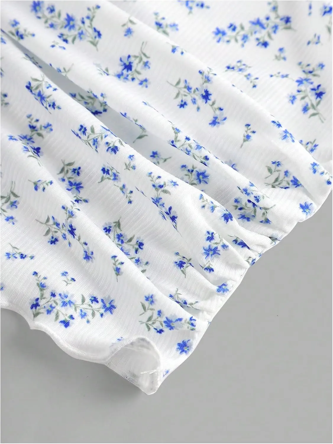 Girl's Ditsy Floral Print Bow Lace T Shirt Short Sleeve Halter V Neck Ruched Tee Shirt