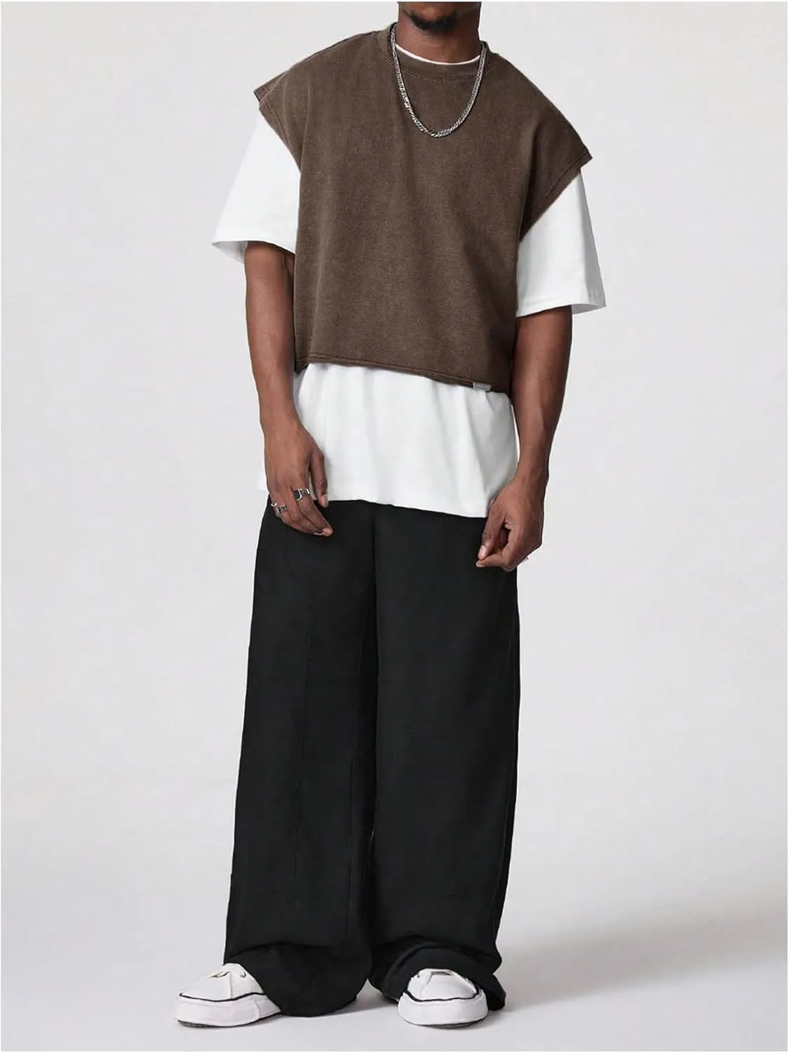 GORGLITTER Men's Dolman Sleeve Crop Vest Top Crewneck Loose Pullover Tank Tops