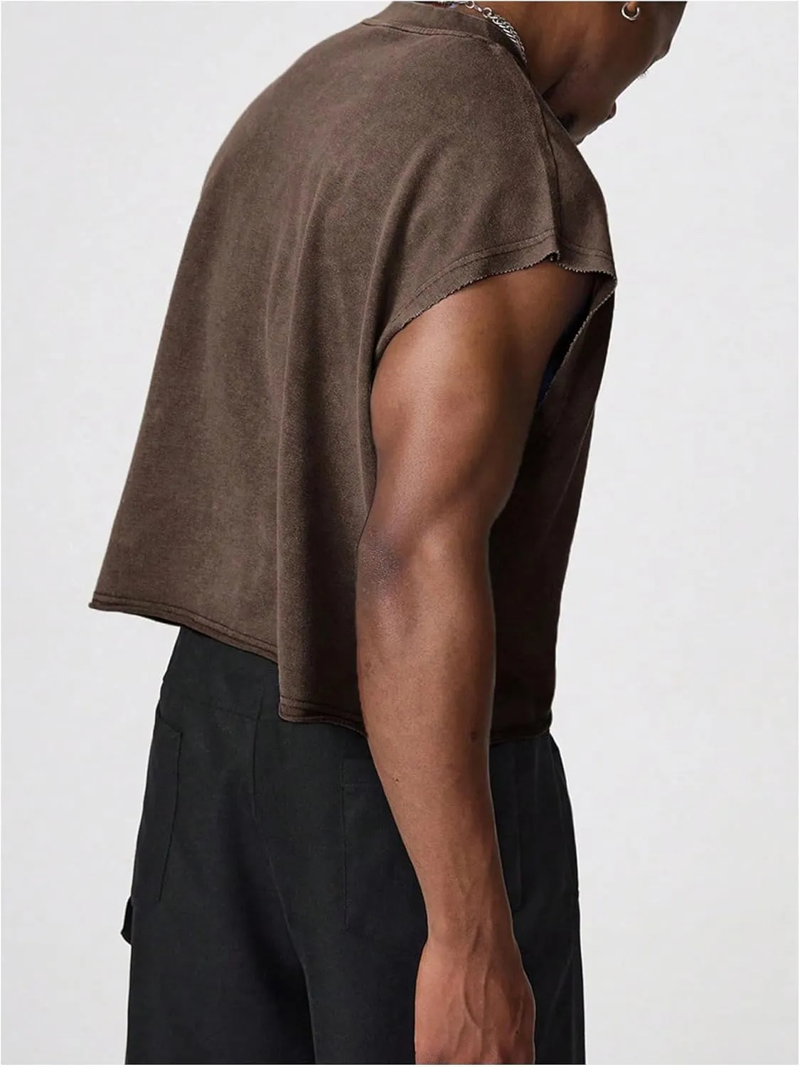 GORGLITTER Men's Dolman Sleeve Crop Vest Top Crewneck Loose Pullover Tank Tops