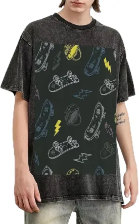 Graffiti Skateboard Print Men's Oversized Cotton Summer T-Shirts Vintage Tee Loose Fit Short Sleeve Casual Tshirts