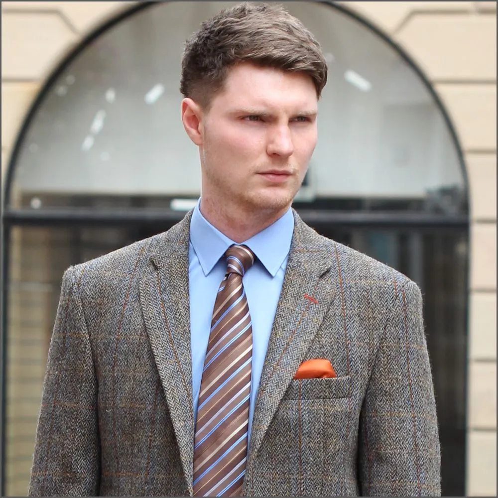 Harris Tweed Brown, Blue Herringbone Jacket>>