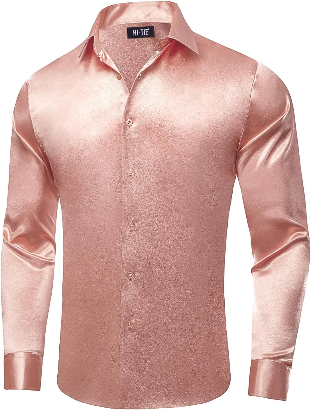 Hi-Tie Mens Long Sleeve Dress Shirt Satin Button Down Casual Prom Wedding Regular Fit Button Up Shirt