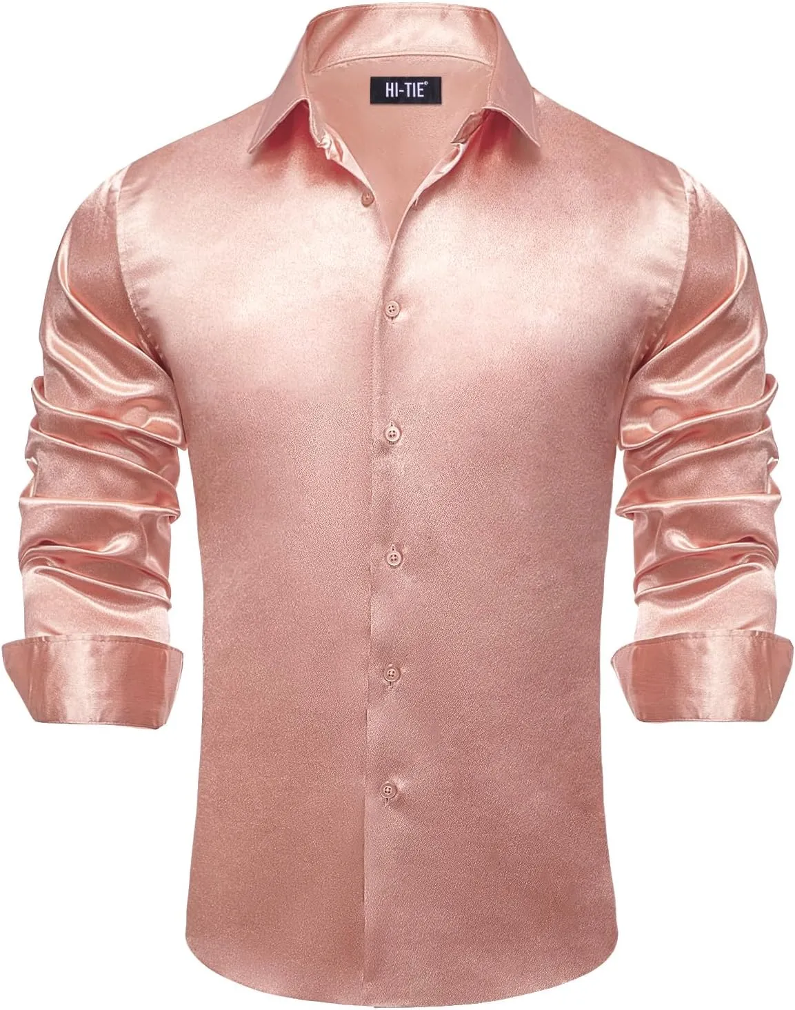 Hi-Tie Mens Long Sleeve Dress Shirt Satin Button Down Casual Prom Wedding Regular Fit Button Up Shirt