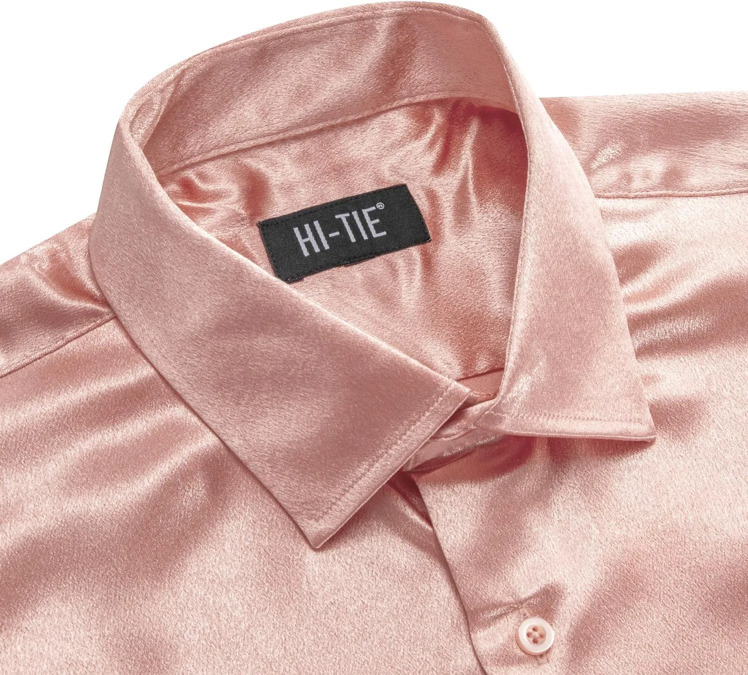 Hi-Tie Mens Long Sleeve Dress Shirt Satin Button Down Casual Prom Wedding Regular Fit Button Up Shirt
