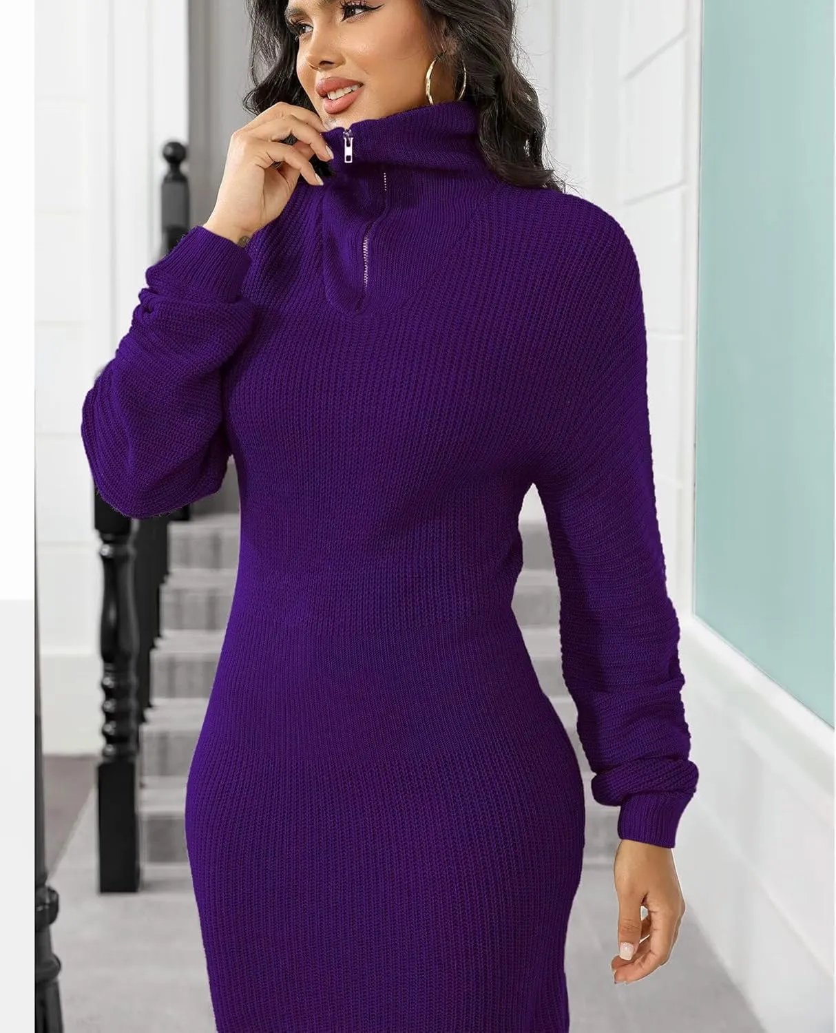 IyMoo Women's 2025 V Neck Ribbed Long Sleeve Bodycon Pullover Cute Mini Sweater Dress