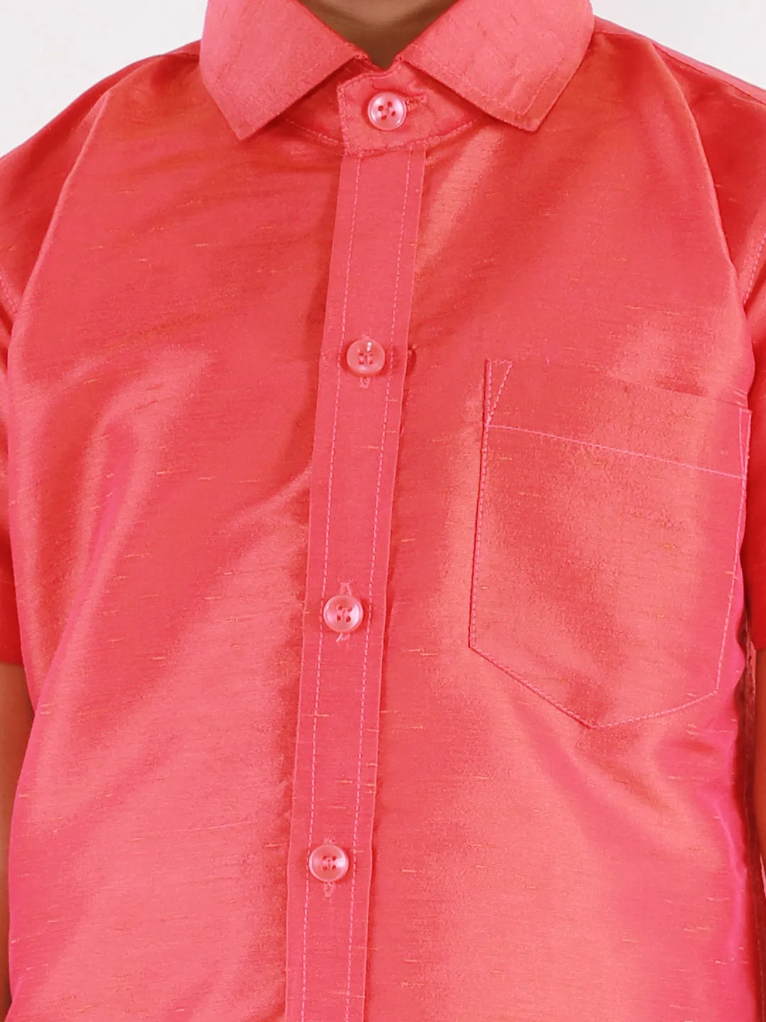 Jashvi Men's & Boys Red Solid Silk Blend Half Sleeve Ethnic Shirt