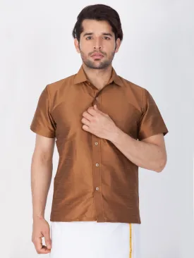 Jashvi Men's Brown Silk Blend Ethnic Shirt