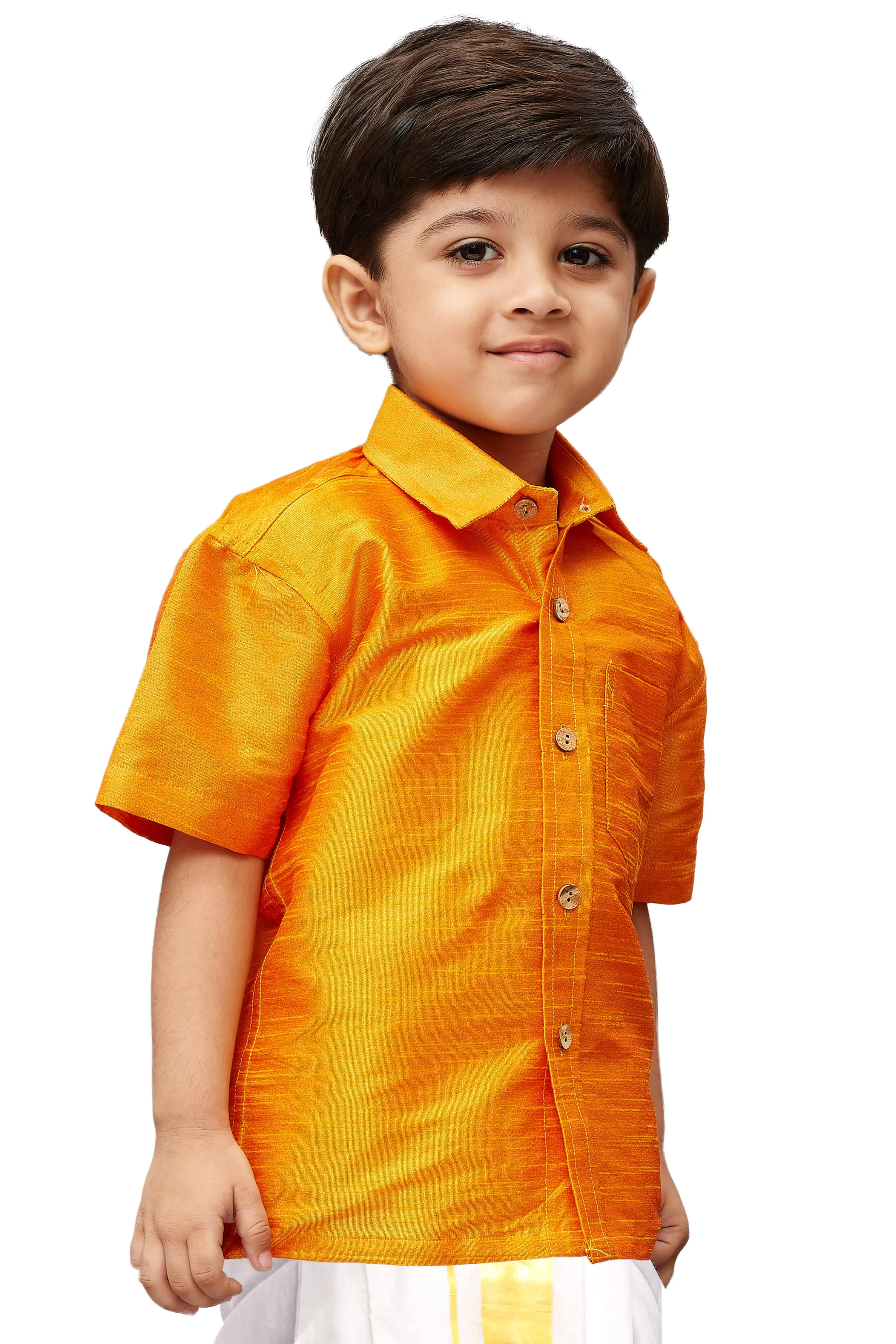 Jashvi Orange Silk Blend Baap Beta Shirt set