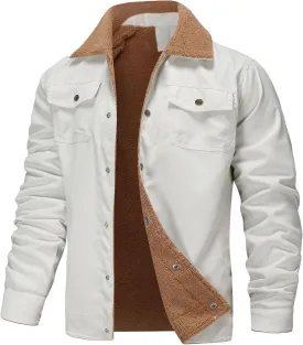 JEShifangjiusu Men'S Warm Sherpa Lined Fleece Coat Button Down Outdoor Jackets Shirt Casual Winter Cotton Military Jacket