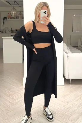 Kendall black 3 piece ribbed legging coord
