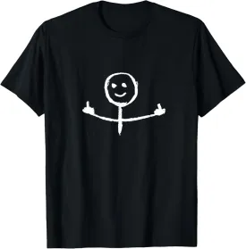 #lele Hand Painted Male Stick Figure Showing Middle Finger T-Shirt