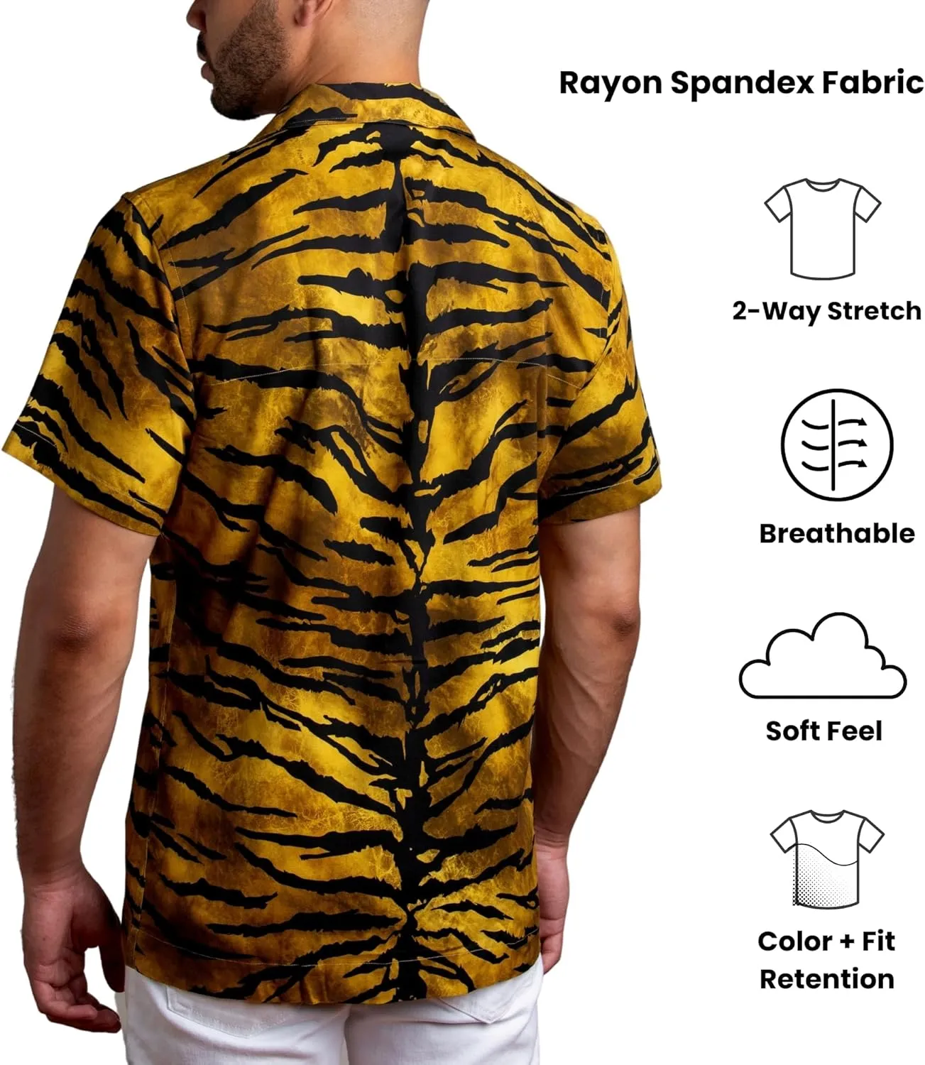 Leopard Print Shirt for Men - Summer Hawaiian Short Sleeve Cheetah Print and Tiger Button Down Shirt for Men