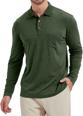 Men's Fashion Polo Shirts Casual Lightweight Long Sleeve Button Shirt with Pocket
