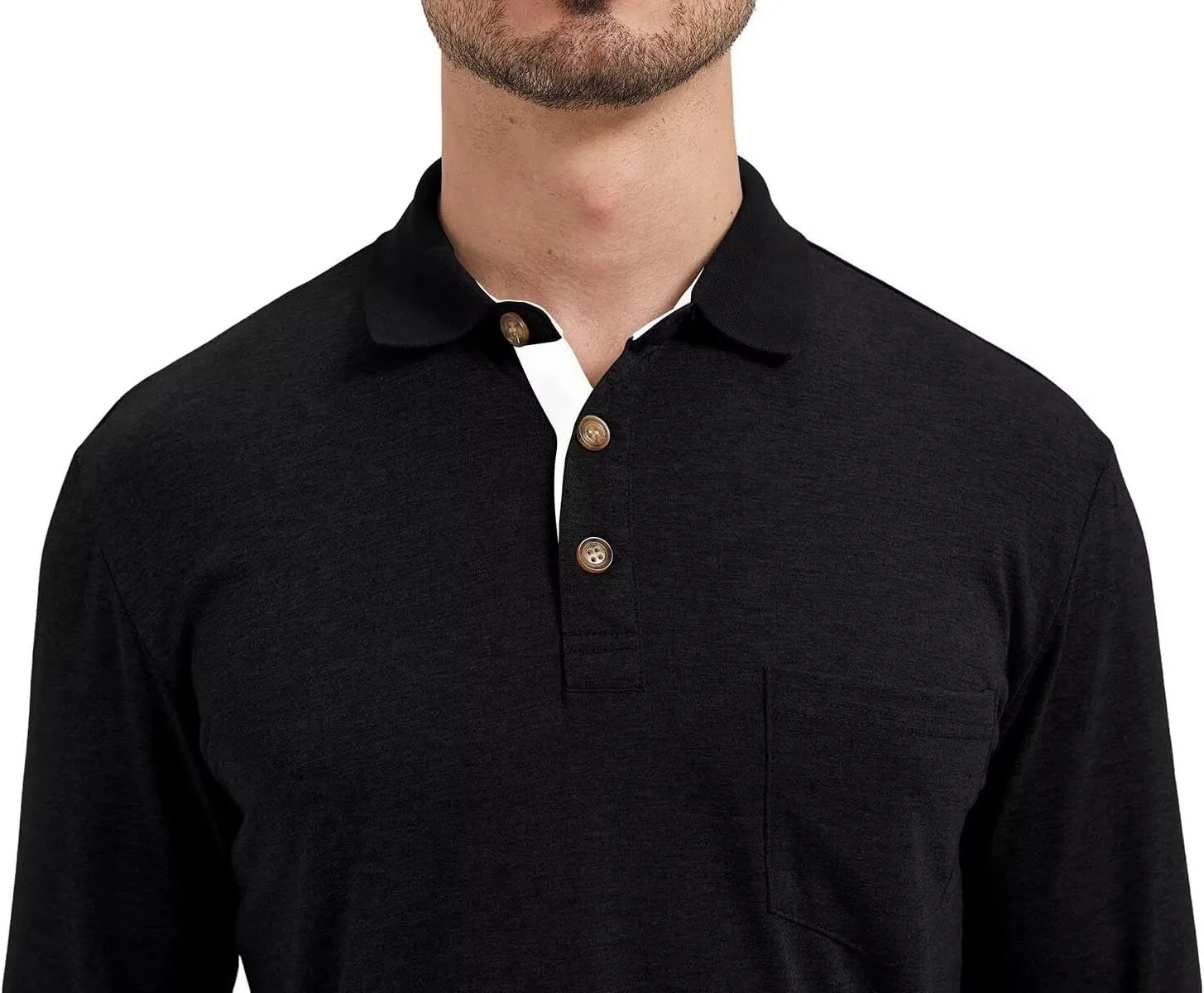 Men's Fashion Polo Shirts Casual Lightweight Long Sleeve Button Shirt with Pocket