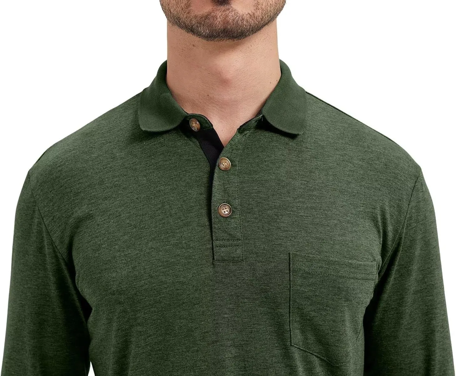 Men's Fashion Polo Shirts Casual Lightweight Long Sleeve Button Shirt with Pocket