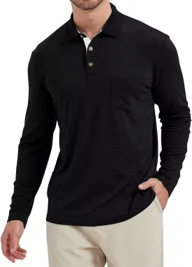 Men's Fashion Polo Shirts Casual Lightweight Long Sleeve Button Shirt with Pocket