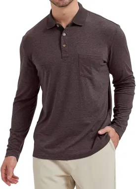 Men's Fashion Polo Shirts Casual Lightweight Long Sleeve Button Shirt with Pocket