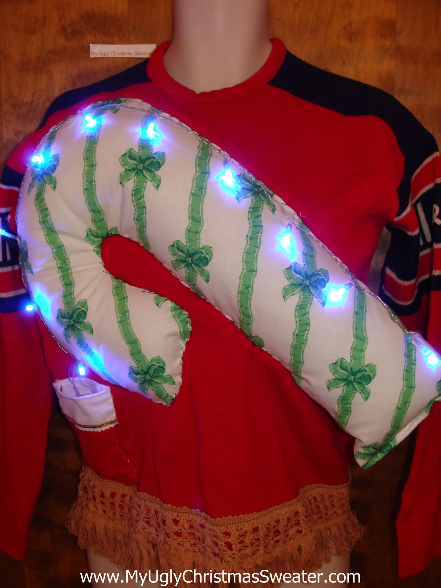Mens or Womens Light Up Funny Christmas Sweater Huge 3D Candy Cane