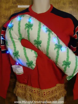 Mens or Womens Light Up Funny Christmas Sweater Huge 3D Candy Cane