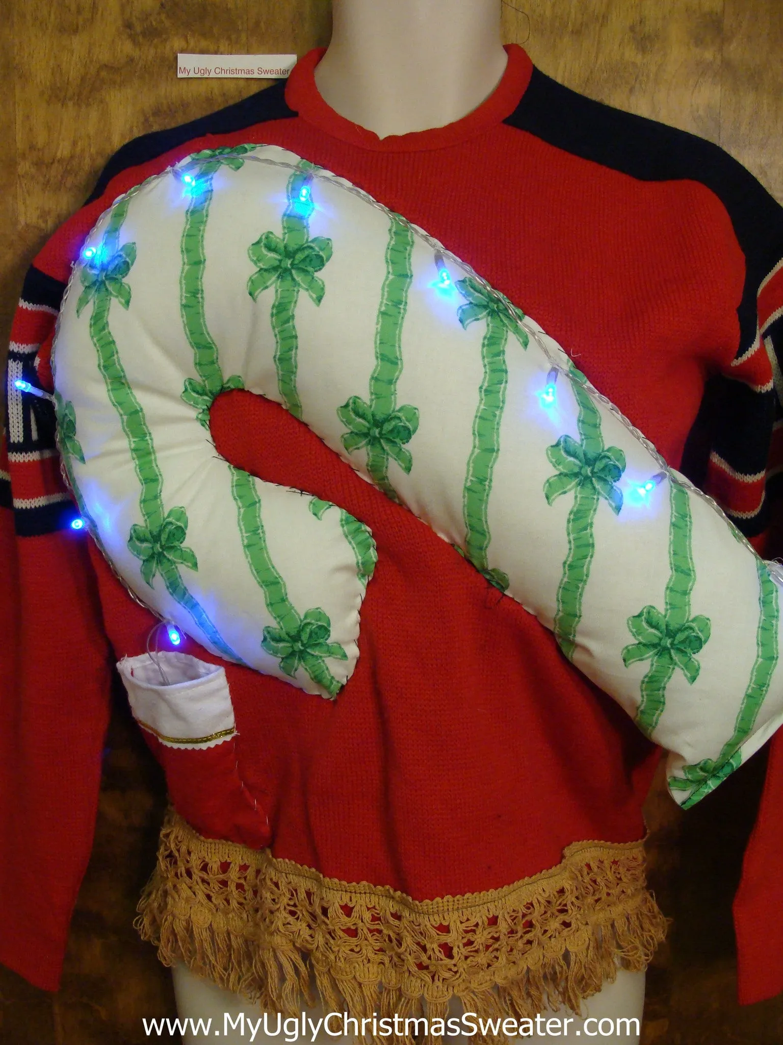 Mens or Womens Light Up Funny Christmas Sweater Huge 3D Candy Cane
