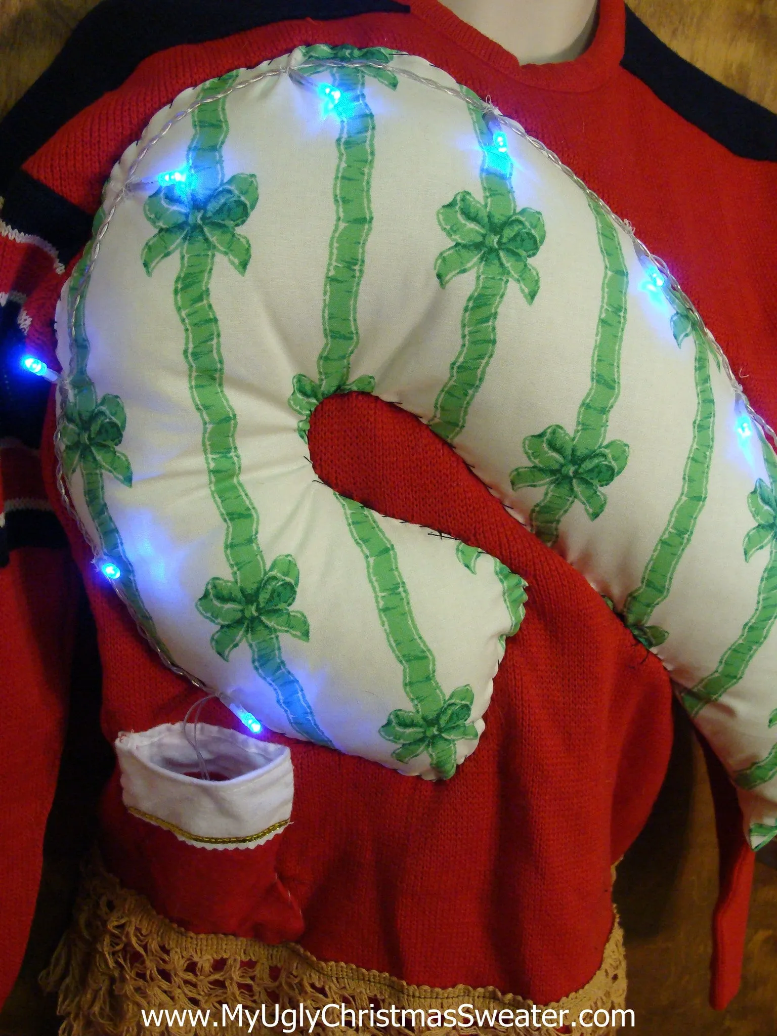 Mens or Womens Light Up Funny Christmas Sweater Huge 3D Candy Cane