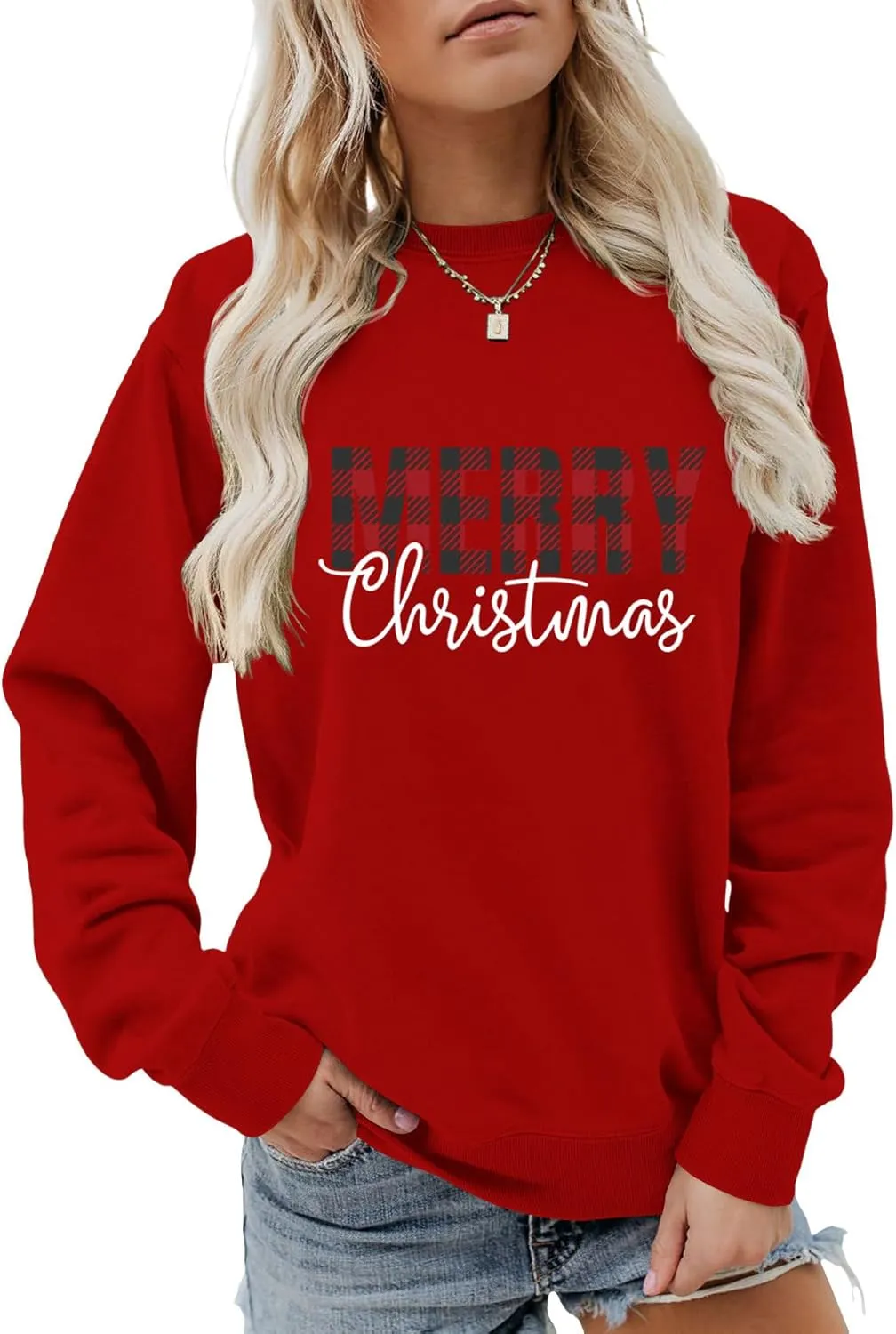 Merry Christmas Sweatshirt Women Xmas Graphic Pullover Holiday Vacation Sweatshirt Crewneck Long Sleeve Shirts