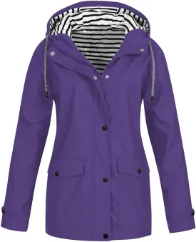 Rain Jacket Women,2025 Spring Trendy Zip Lined Waterproof Rain Coats Lightweight Outdoor Hiking Hooded Windbreaker