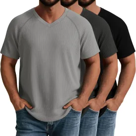 Riyiper 3 Pack Men's Big and Tall T-Shirts V Neck Ribbed Raglan Short Sleeve Tees Plus Size Loose Fit Casual Basic Tops