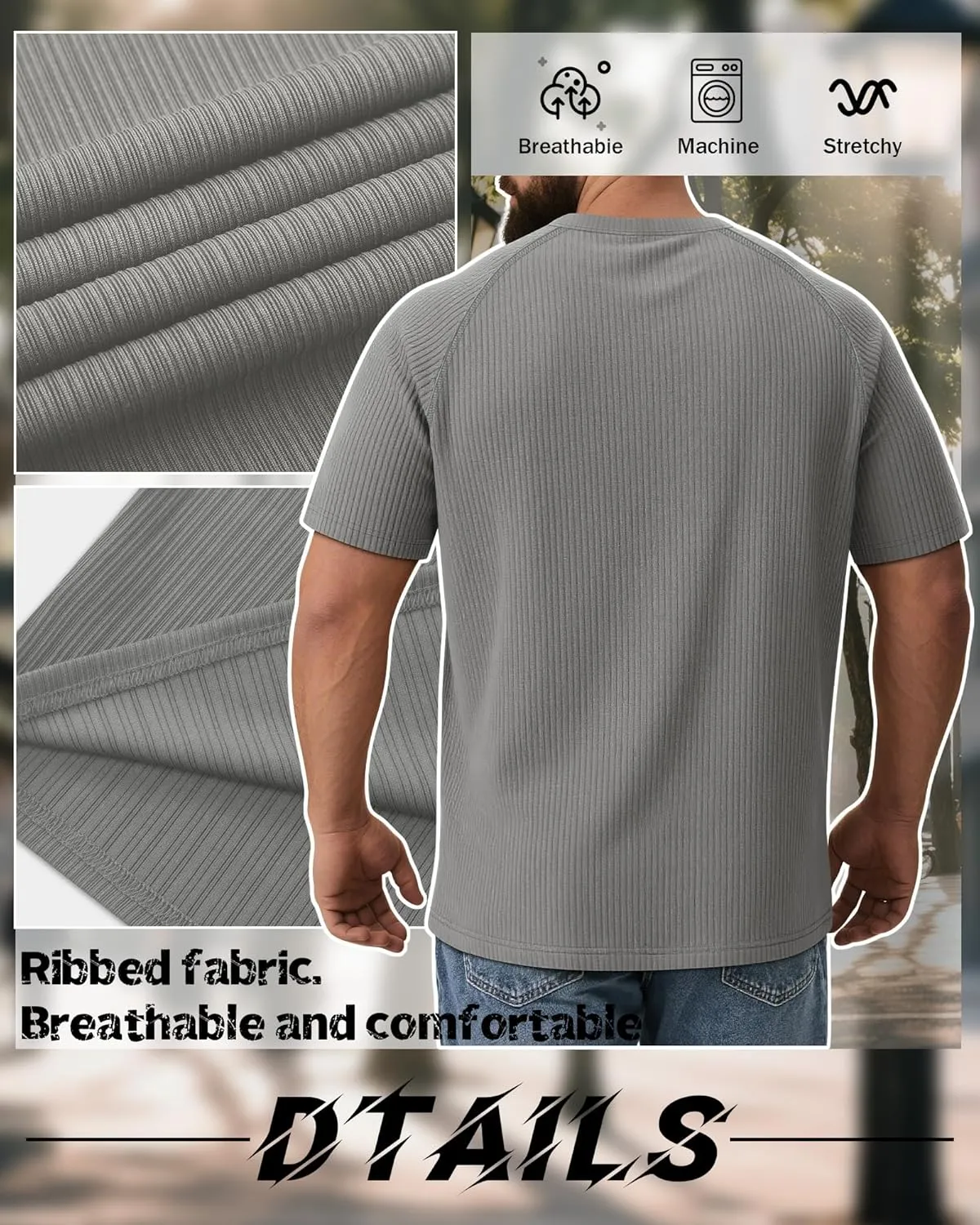 Riyiper 3 Pack Men's Big and Tall T-Shirts V Neck Ribbed Raglan Short Sleeve Tees Plus Size Loose Fit Casual Basic Tops