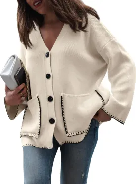 Saodimallsu Womens Fall Cardigan 2024 Button Down Trendy Knit Open Front Casual Loose Sweaters Coat with Pockets