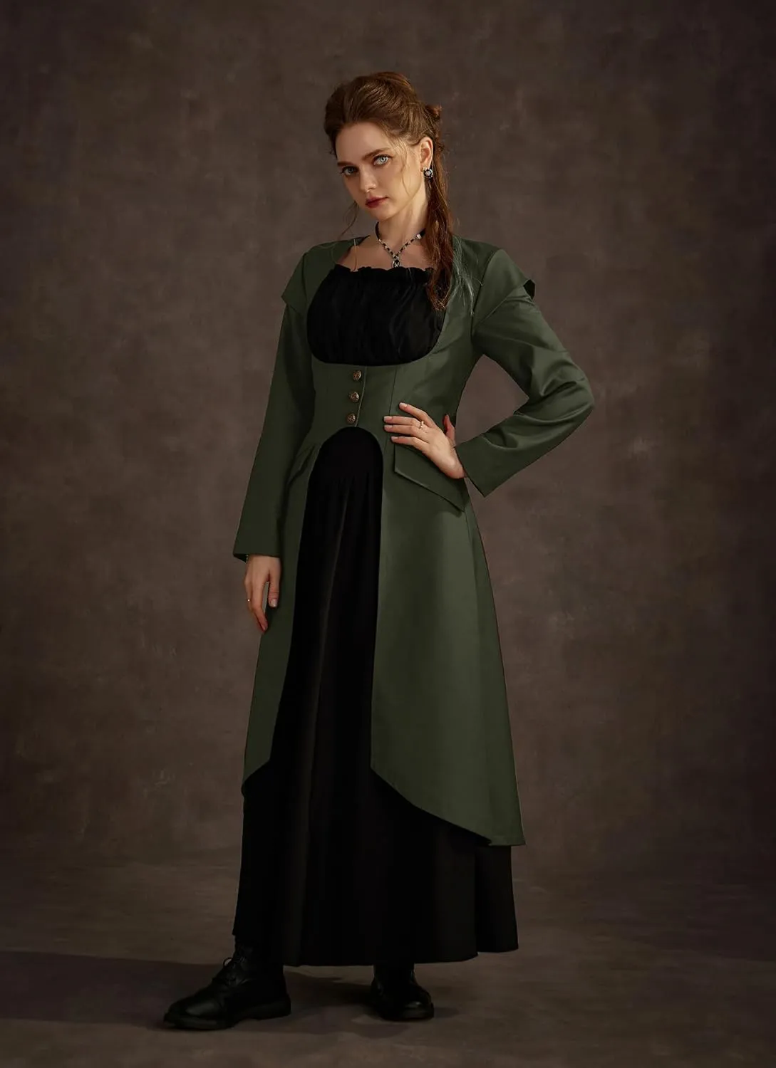 Scarlet Darkness Renaissance Costume Women Trench Coats Underbust Victorian Steampunk Jacket Pirate Long Jackets