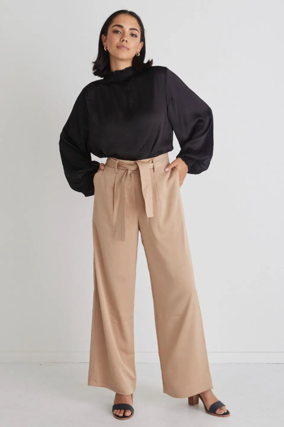 Seductive Champagne Satin Wide Leg Satin Pants